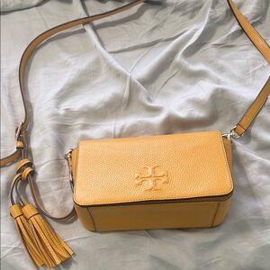 Tory Burch Yellow Crossbody Bag with Logo and Tassel